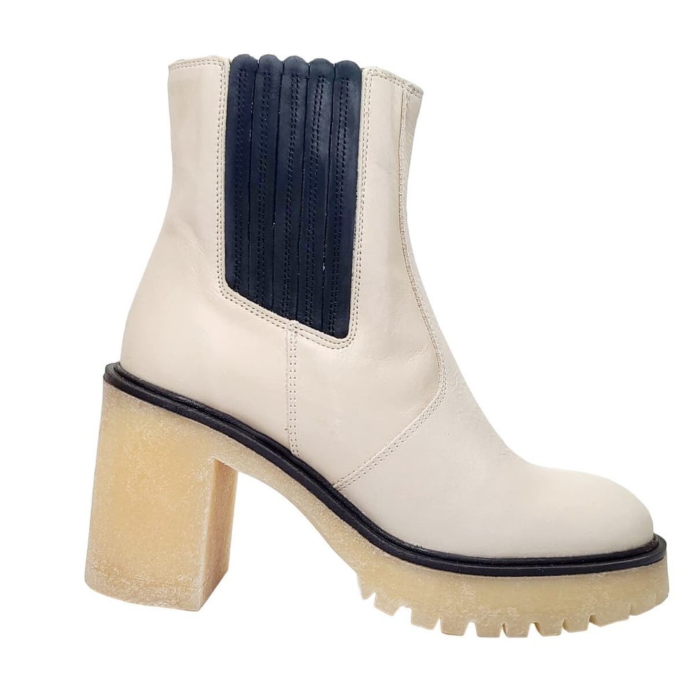 Free People Ivory Leather Gum Sole Platform Boots James Chelsea Bootie Womens 10